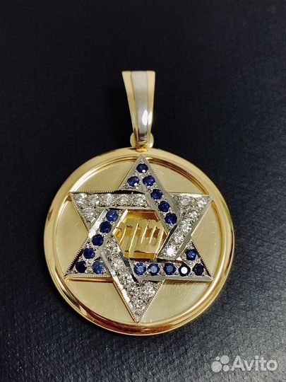 Золотая подвеска с бриллиантами и сапфирами 750 пр