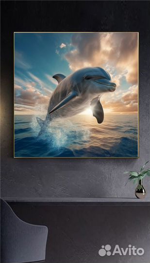 Картина маслом дельфин в море Премиум холст