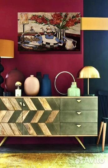 Картина маслом большая натюрморт цветы гладиоусы