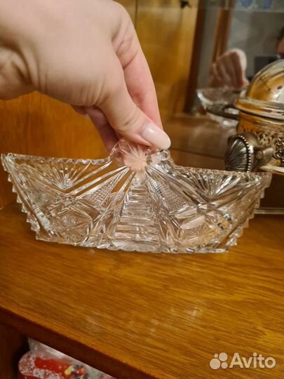 Хрустальная конфетница лодочка СССР гхз
