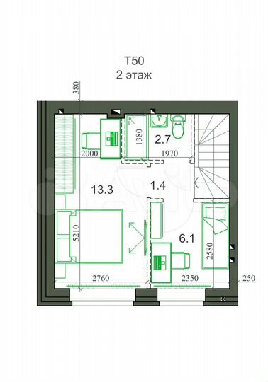 3-к. квартира, 50,5 м², 2/2 эт.