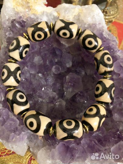 Браслет миллионера из 3 х глазых бусин дзи