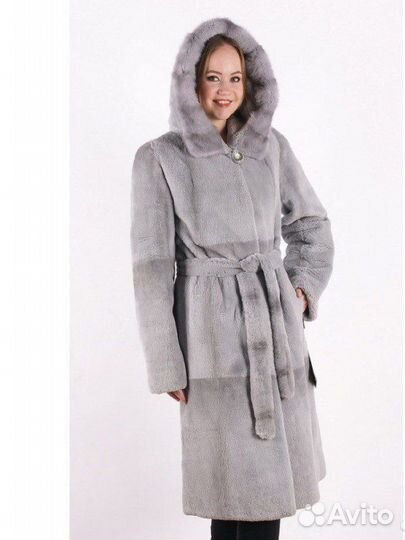 Шуба классика из кролика рекс с капюшоном каляев