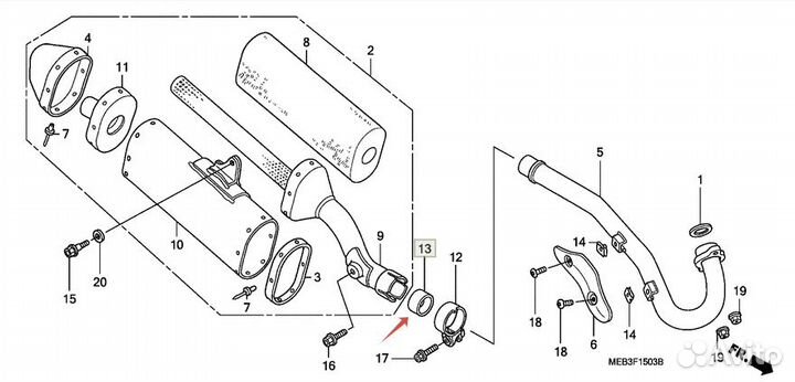 Honda Прокладка глушителя графит CRF 450 18392-MEB