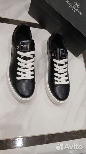 Кеды мужские Balmain чёрный кожаные Lux кочество