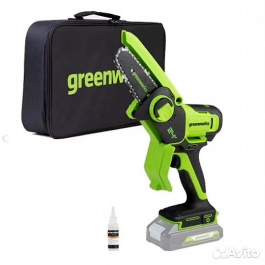 Аккумуляторная мини пила цепная greenworks G24MCS1