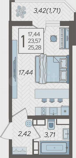 Квартира-студия, 25,3 м², 7/25 эт.
