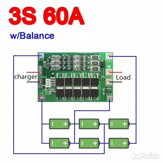 BMS плата 3S, 4S, 5S на 40A, 60A с балансировкой