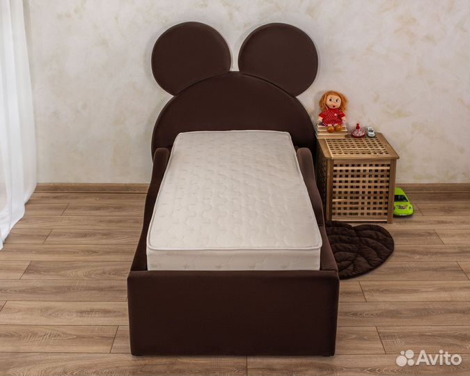Кровать детская 80х160 мягкая Микки шоколад