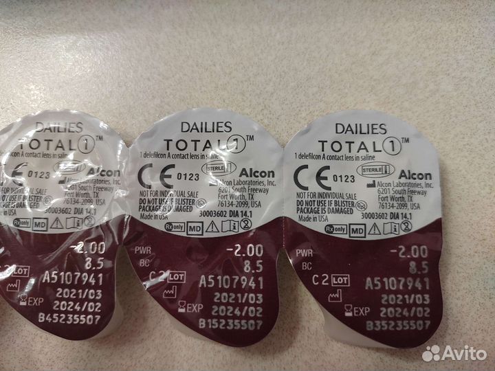 Линзы контактные dailies total -2 6шт