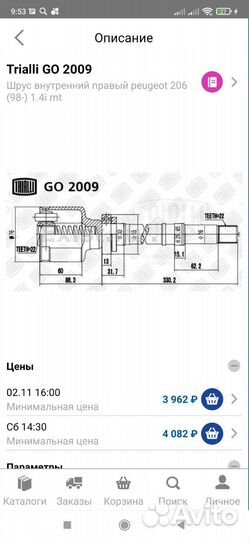 Привод правый внутренний Peugeot 206 1.4 МКПП