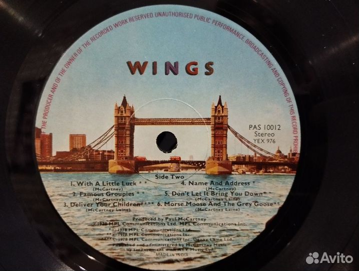 Винил. Wings, London Town India