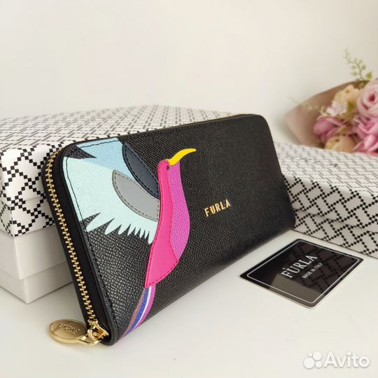 Кошелёк женский Furla чёрный с птичкой BL8599