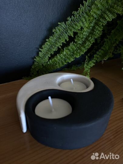 Подсвечник “Инь-Янь“ из гипса, ручная работа