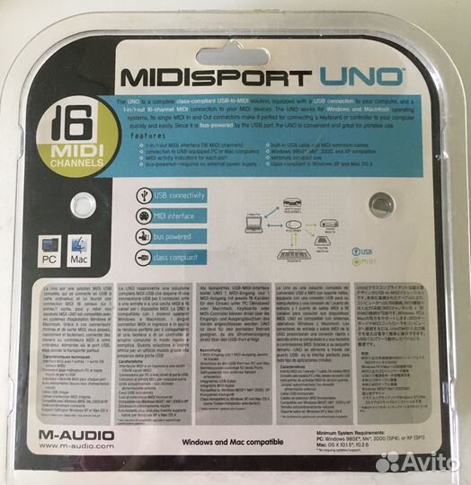 M-audio midisport UNO миди-интерфейс
