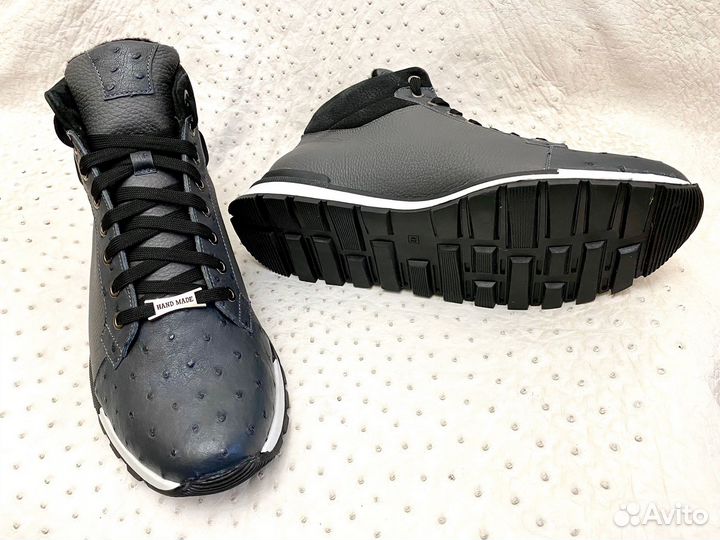 Кроссовки мужские из кожи страуса и телячьей кожи