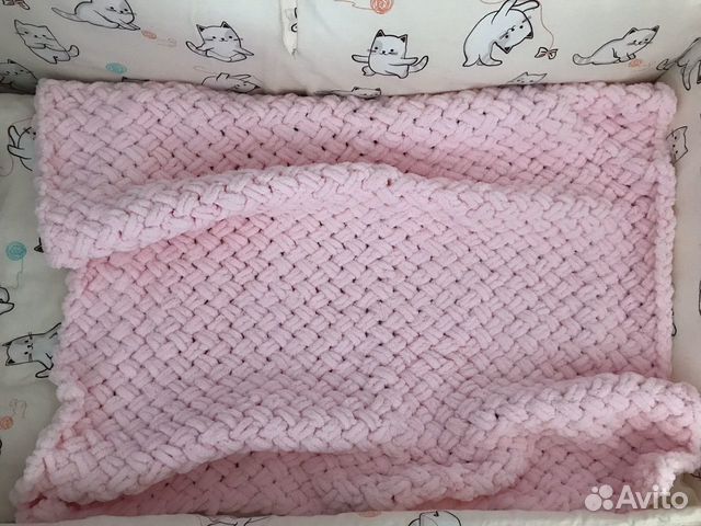Плюшевый вязаный плед ручной работы новый