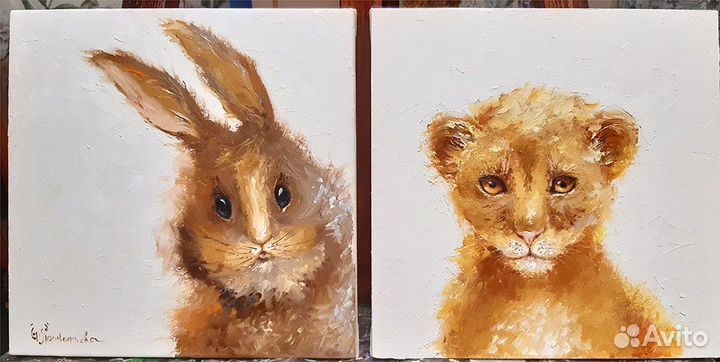 Львица и зайка картина на холсте