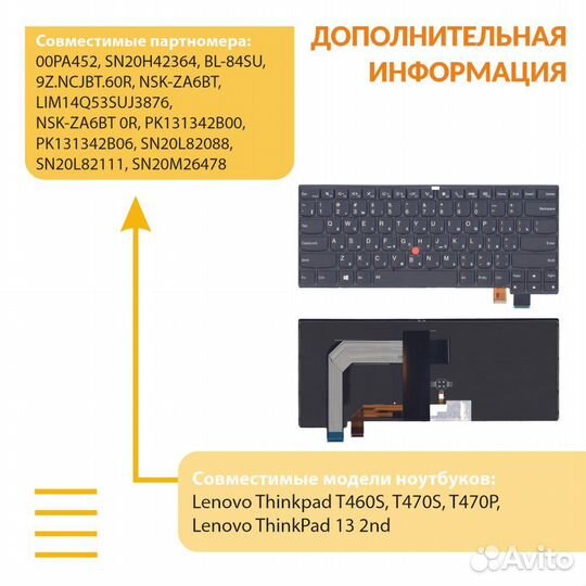 Клавиатура Lenovo Thinkpad T460S T470S черная