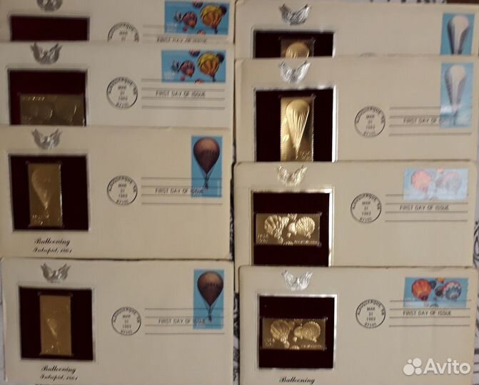 Конверты первого дня США-золотые марки 80е гг