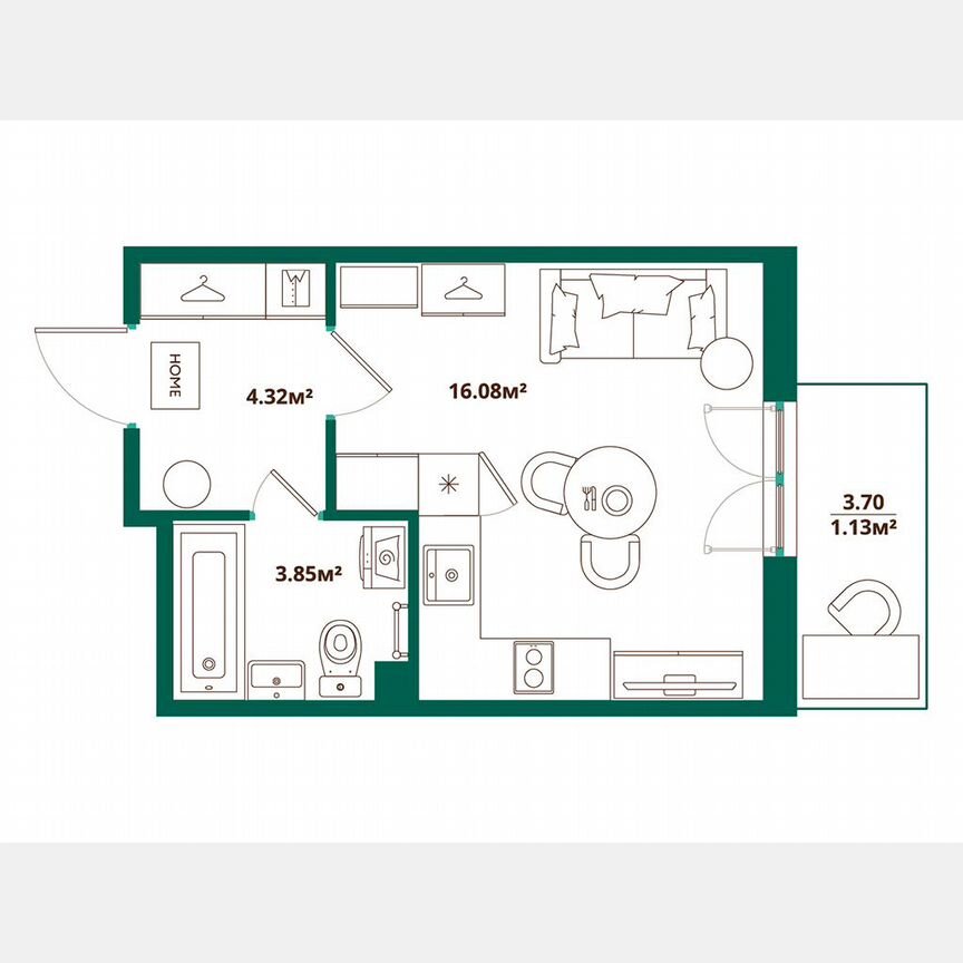 Квартира-студия, 25,4 м², 6/12 эт.