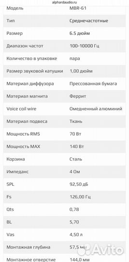 Новые динамики Avatar Mbr-61