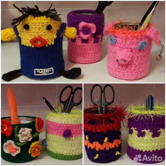 Вязаные баночки органайзеры для мелочей