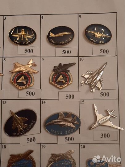 Значки авиация самолёты миг, су, буран