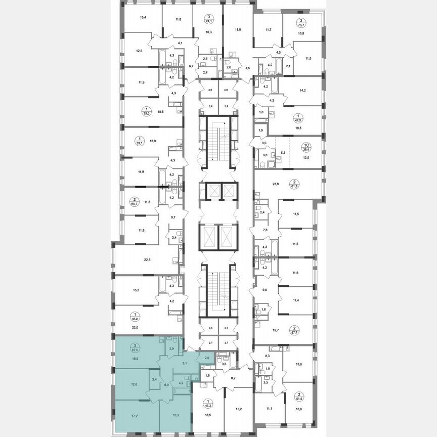 3-к. квартира, 87 м², 9/19 эт.