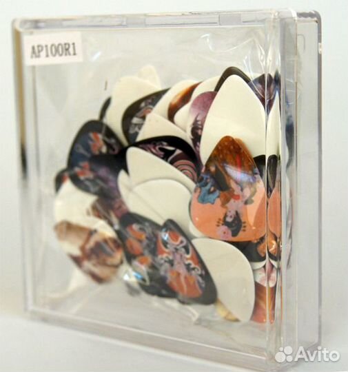 AP-100R1 Коробка медиаторов, толщина 0,46-0,81мм, рисунок с одной стороны, 100шт Alice