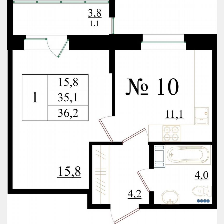 1-к. квартира, 36,2 м², 2/8 эт.