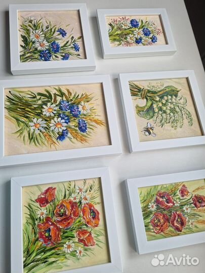 Картины маслом с цветами в рамах маки васильки