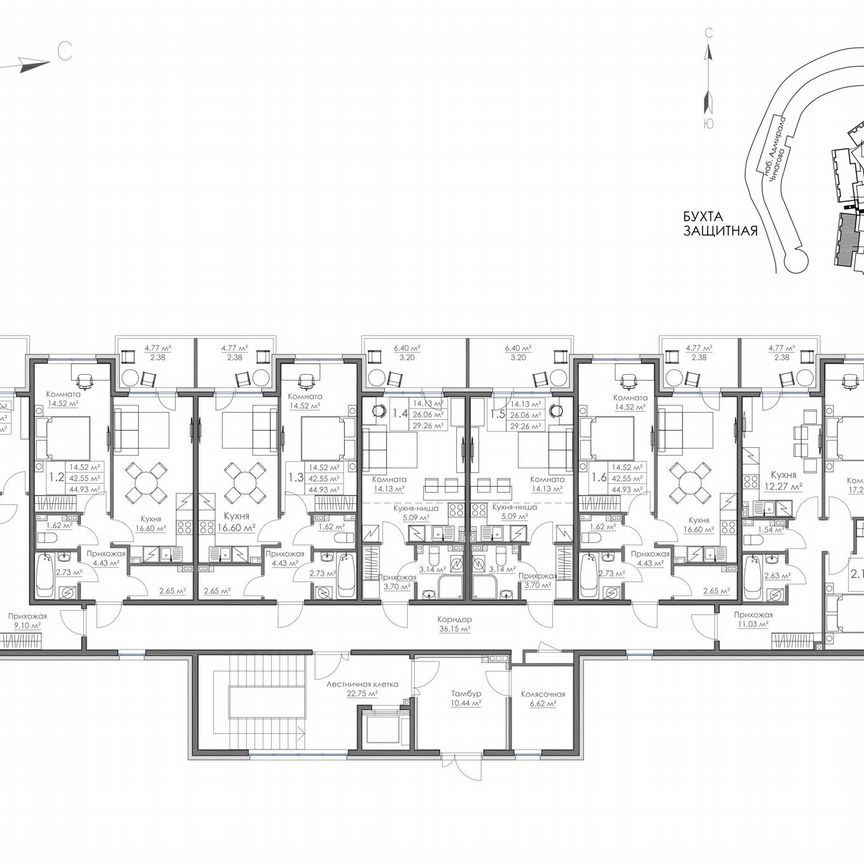 1-к. квартира, 51,2 м², 3/3 эт.