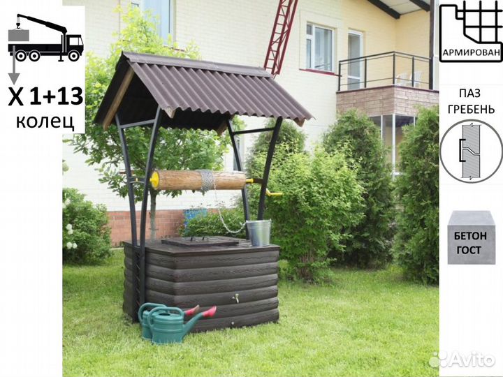 Колодец на воду из жб колец 13+1 кольцо сверху