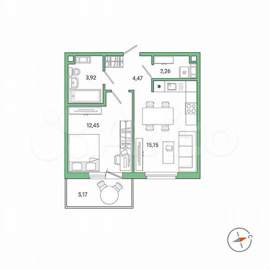 1-к. квартира, 39,8 м², 2/9 эт.