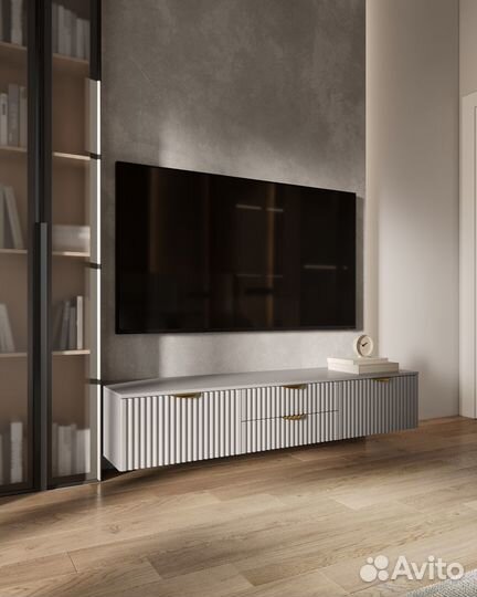 Подвесная тв тумба 160х40х30 Серая