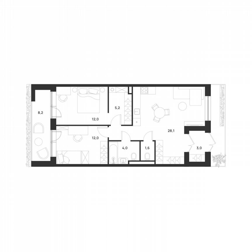 3-к. квартира, 68,4 м², 1/17 эт.