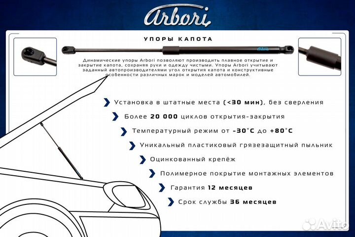 Упоры капота для LADA Largus, 2012-2021, Renault Logan I, 2004, 2009-2015, к-т 2 шт / Лада Ларгус