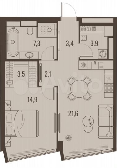 2-к. квартира, 56,7 м², 23/32 эт.