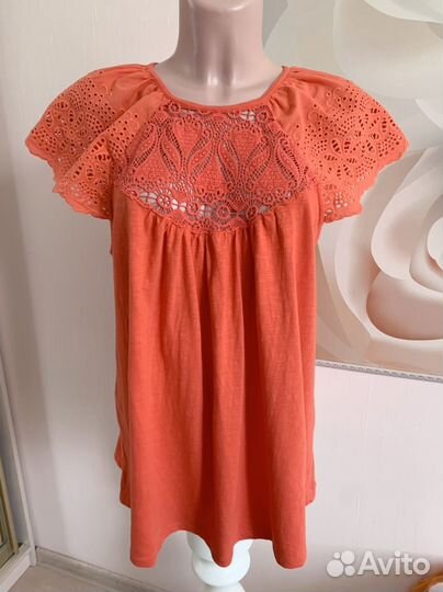 Футболка Next из хлопка с шитьём и кружевом