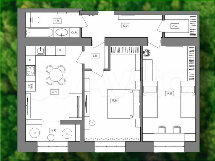 2-к. квартира, 74,4 м², 10/17 эт.