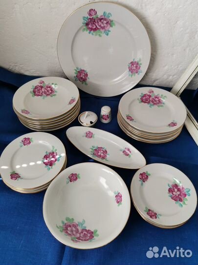 Столовый сервиз Розы. Дулево, СССР. Винтаж