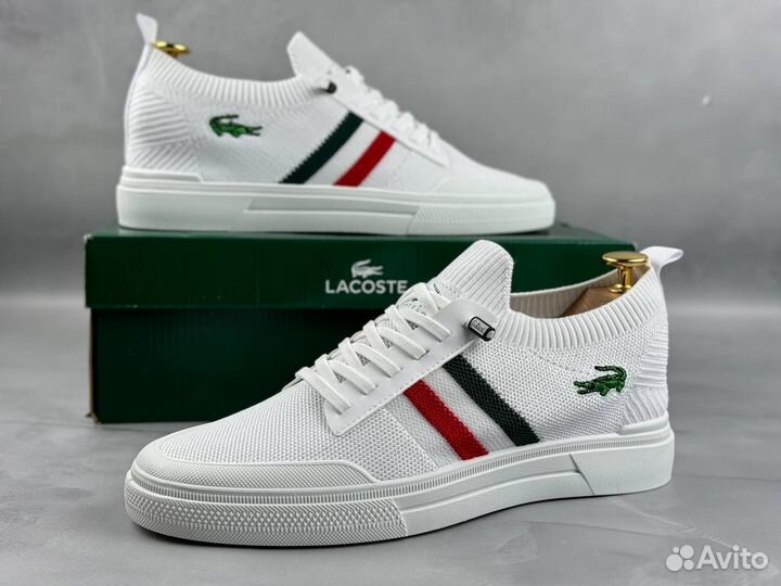 Мужские кеды Lacoste летние белые 2.0