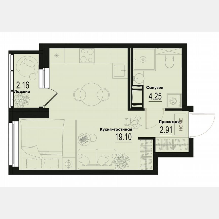Квартира-студия, 27,3 м², 5/12 эт.