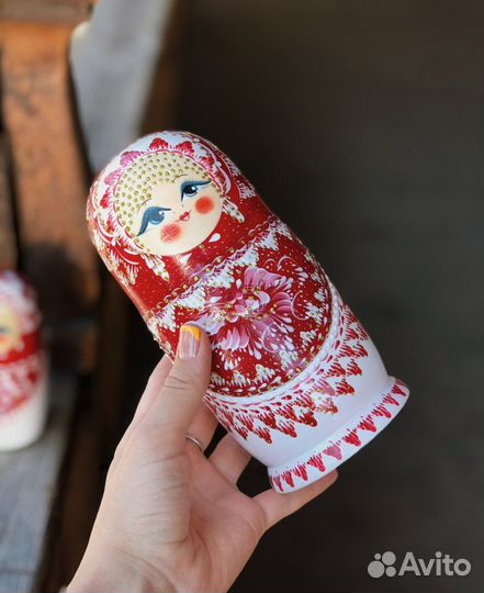 Матрёшка Гжель с золотом, 5 мест 18 см