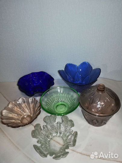 Конфетница цветное стекло СССР