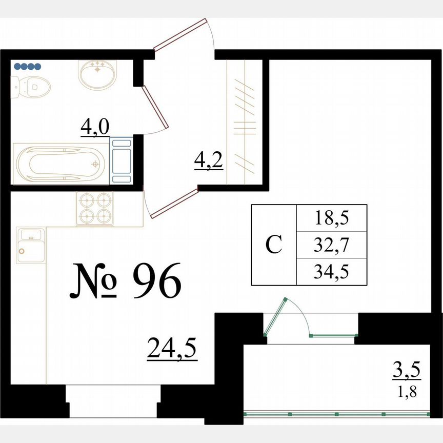 Квартира-студия, 34,5 м², 4/8 эт.