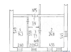 2-к. квартира, 50,1 м², 1/1 эт.