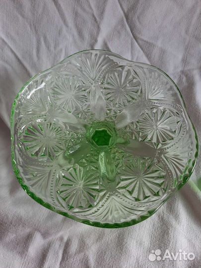 Ваза для фруктов СССР зеленое стекло неман