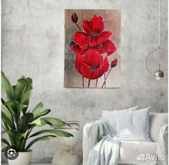 Интерьерная картина. Маки. Картина в подарок